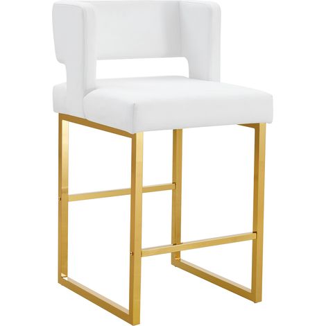 CHICFURN Set di 2 sgabelli da bar 48 x 53,3 x 91,4 cm in metallo e PU bianco e oro (1/5)