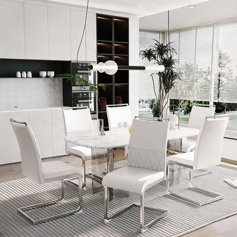 Lot de 6 chaises de salle à manger blanches à dossier haut (1/5)