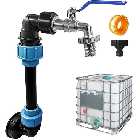 Grifo IBC de cuello de cisne de 3/4", adaptador IBC de latón S60x6, grifo de salida para tanque de agua de lluvia de 1000 L, grifo de jardín exterior (1/5)