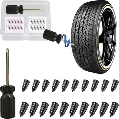 Kit de reparación de neumáticos de 20 piezas, herramienta para clavar neumáticos de goma, tornillo para reparar pinchazos de coche (autoservicio) con destornillador