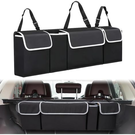 Organiseur de coffre de voiture, sac de rangement étanche pour siège arrière avec 4 poches, réglable, pliable, accessoires d'intérieur de voiture (1/5)