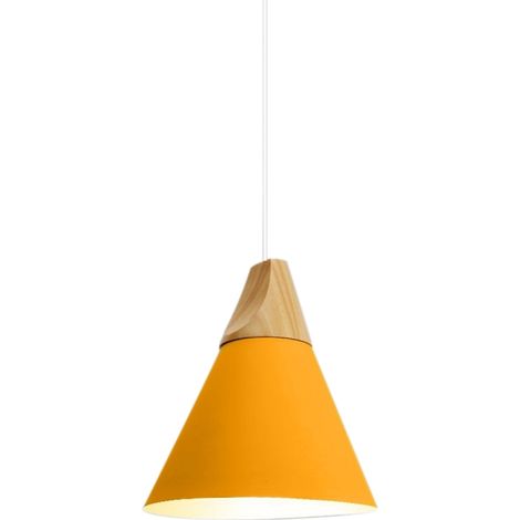 Moderne Pendelleuchte Industrielle Hängelampe Holz Metall Deckenleuchten für Esszimmer Küche Dunkelgelb Ø22cm