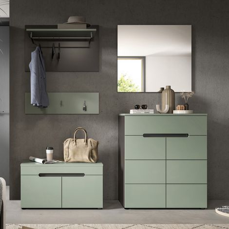 Ensemble 4 meubles d'entrée vert et anthracite - KANUT