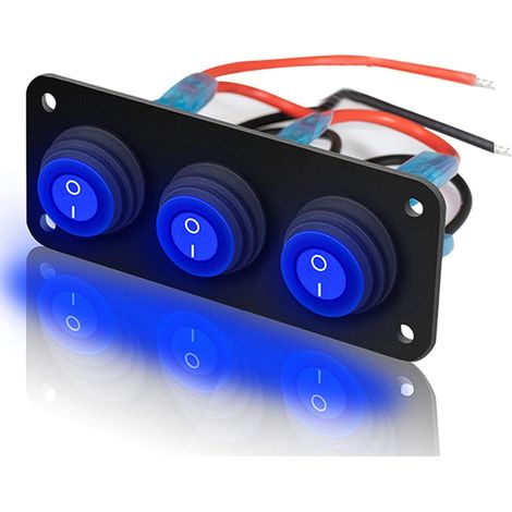 3 Gang Interrupteur À Bascule Panneau 15A 12V-24VDC SPST 3 Pins Étanche Interrupteurs à Bascule Marche-ARRÊT LED Rond Bleu à 3 Positions pour Voiture, Bateau, Yacht, Remorque, Camping-Car (1/5)