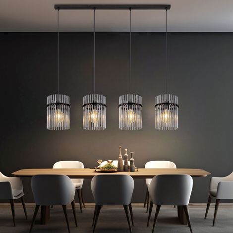 Lampe à suspension noire Lampe de table à manger 4 flammes verre fumé Lampe à suspension, métal noir, 4x LED 9W 810Lm blanc chaud, H 140 cm (1/5)