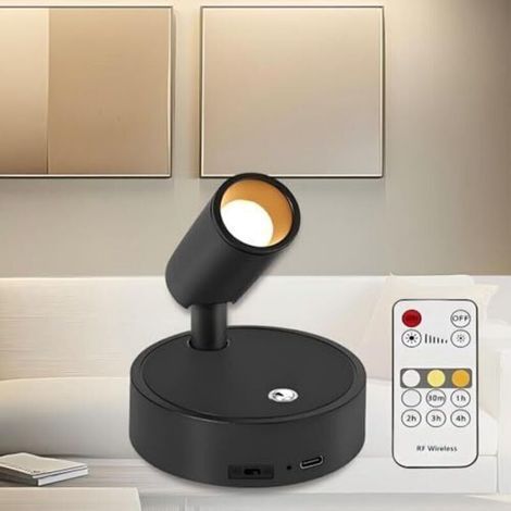 Projecteur LED sans fil, applique murale magnétique, rechargeable 4000 mAh, spot de sol tactile + télécommande, lampe de lecture avec minuterie pour tableau de plantes, uvres d'art, placard, chambre, (1/5)