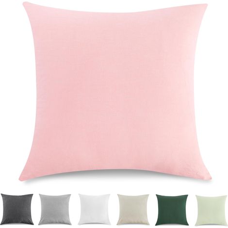 Taie Oreiller 40x40 cm Lot De 2，Housse Coussin 100% Coton Lavé Doux, Aspect Lin Et Respirant, Taie d Oreiller Rose avec Fermeture éClair (1/5)