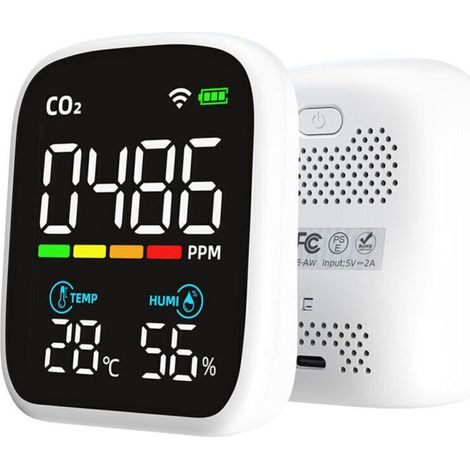 Détecteur CO2 portable écran LED, testeur dioxyde de carbone multifonction, testeur température et humidité NDIR, testeur qualité d’air domestique, contrôle via APP mobile,de