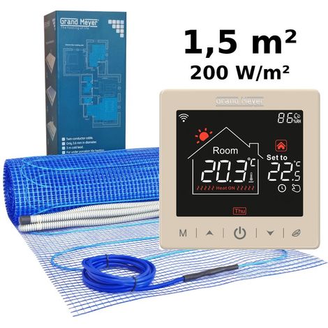 Kit de calefacción por suelo radiante 1,5 m², 200 W/m² + SN-15 termostato Wi-Fi programable