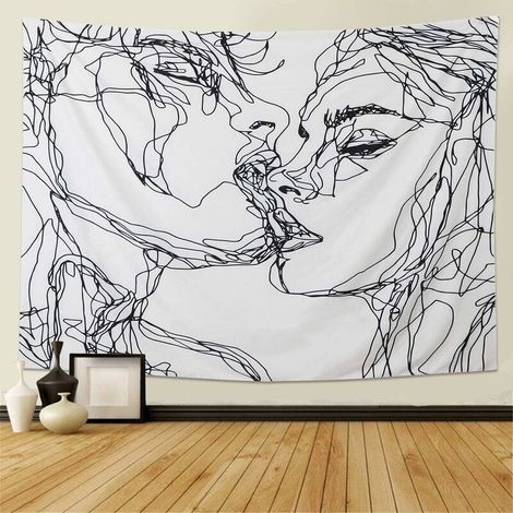 Tapiz abstracto con boceto de hombres y mujeres, tapiz de pared con temática de amantes besándose, ideal para dormitorio, sala de estar o residencia estudiantil.