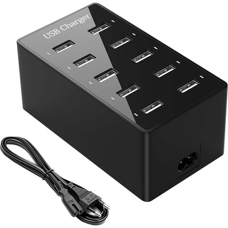 Chargeur Multiple 10 Ports, Station de Charge USB de Bureau, Multi USB Charger pour 12/13/14/15/16, S25/S24 Ultra/Z Flod/Z Flip, iPad, iPod (1/5)