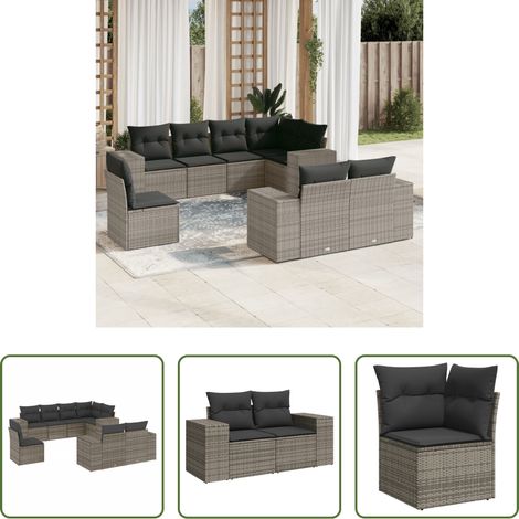 vidaXL Canapé en résine - Salon de jardin 8 pcs avec coussins gris résine tressée (1/5)