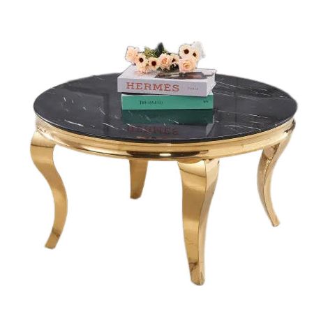 Table basse ronde baroque Gold et plateau en verre MARBRE NOIR de 80 cm (1/2)