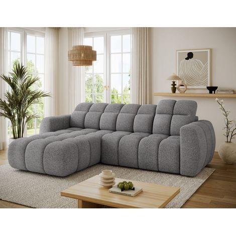 Ecksofa mit Schlaffunktion Sofa SALONIA Stoff Bubble Grau Ottomane Links (1/5)