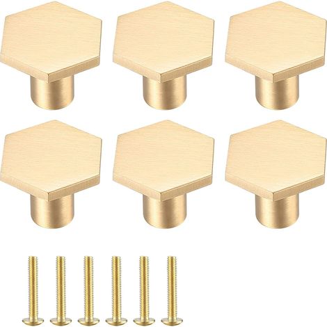 22 x 18 mm, 6 pièces boutons de porte, boutons d'armoire en laiton, boutons de meubles dorés, boutons de tiroir de commode, poignées hexagonales à un (1/5)