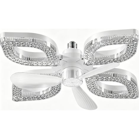 Ventilateur de plafond rond à visser E27 avec éclairage intégré, design moderne et minimaliste silencieux, télécommande incluse, idéal pour la chambre ou la salle à manger, sans câblage. (1/3)