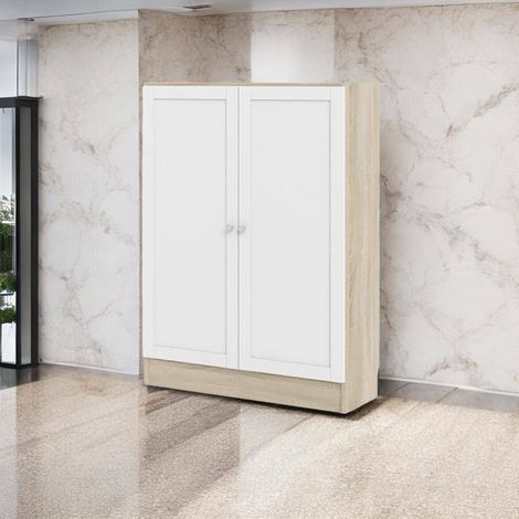 Dmora - Zapatero Sanba, Zapatero, Armario de entrada multiusos, Zapatero, 79x28 h107 cm, Roble y Blanco (1/3)
