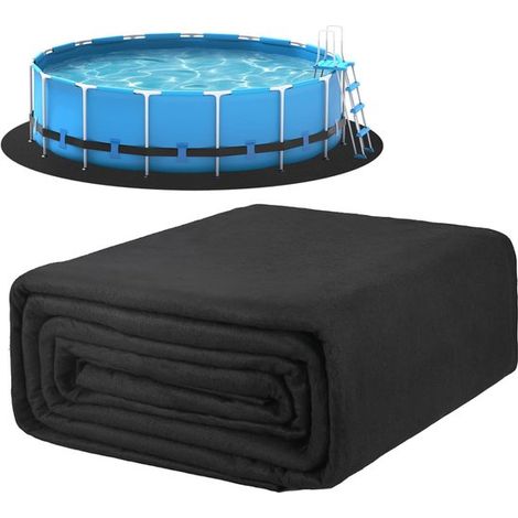 Tapis de piscine rond - 300 cm de diamètre - Noir - Polyester - Tapis de piscine extérieur - Tapis de protection pliable (1/5)