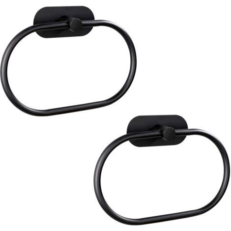 Lot de 2 anneaux porte-serviettes autocollants pour salle de bain, fixation murale, acier inoxydable, accessoires de quincaillerie, sans perçage, porte-serviettes rond moderne, noir (1/5)