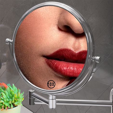 Mucola – Miroir cosmétique mural 10x – Miroir de maquillage argent 18 cm – Montage mural facile – Surface miroir 13 cm (1/6)