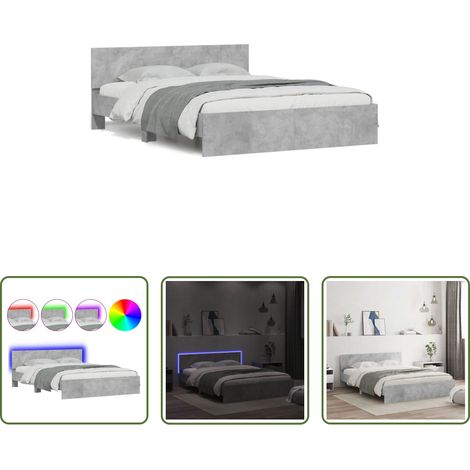 vidaXL RGB-LED -  Bettgestell mit Kopfteil LED-Beleuchtung Betongrau 150x200 cm (1/5)