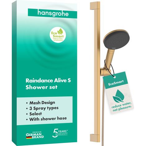 Hansgrohe Raindance Alive Select S - Conjunto de alcachofa de ducha, barra y flexo, 3 chorros,EcoSmart, bronce cepillado 24600140 (1/4)