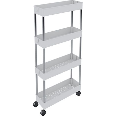 Carrello Portaoggetti A 4 Ripiani Mobile Salvaspazio In Plastica Con Ruote Struttura In Acciaio Per Spazi Ridotti Cucina Bagno Lavanderia Camera Da Letto Salotto Studio 40 x 13 x 85 Cm (Bianco) (1/5)