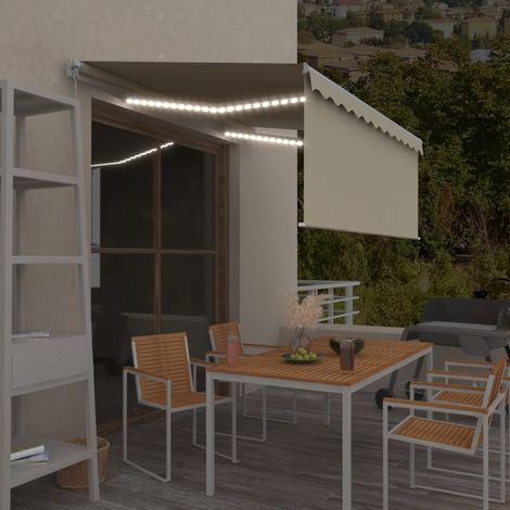 Auvent rétractable manuel avec store et LED 3,5x2,5 m Crème