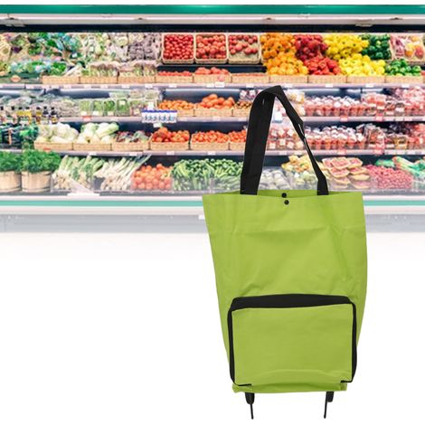 Chariot de courses pliable à roulettes, sac multifonctionnel en tissu, sac de rangement, vert (1/5)