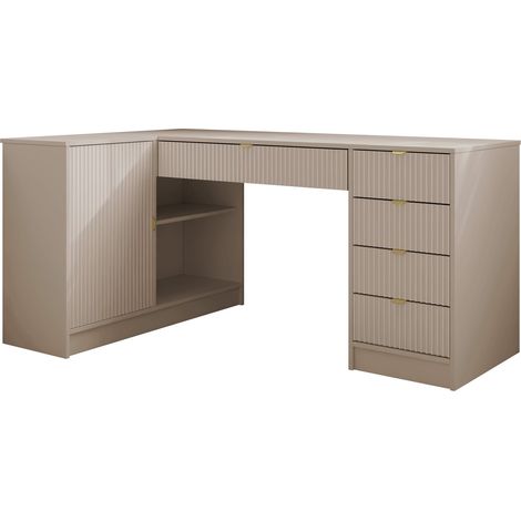 Mesa de ordenador esquinera Comfivo Papilio II, Beige, Rectangular, Con puertas, Con cajones, Número de puertas: 0, Número de cajones: 0, 76x158x98cm