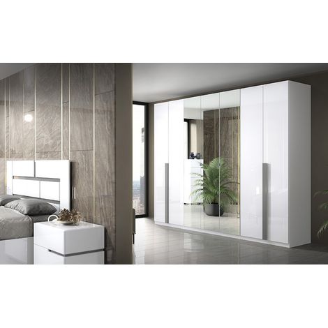 Armadio 7 Ante bianco laccato lucido c/3 specchi L 320 - Athena