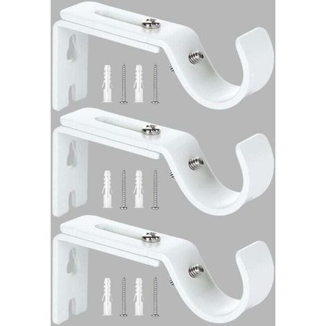 Support de Tringle à Rideau Réglable,3 Pcs Supports Murale Réglables,Support pour Tringle à Rideau,Compatible avec les tringles à rideau d'un diamètre maximal de 20mm-25mm(Blanc)