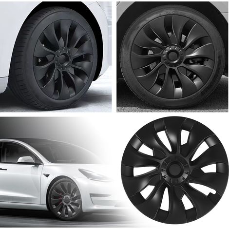 4 enjoliveurs 18 pouces noir mat pour jante Tesla Model 3 2017-2023, cache-moyeu complet protection remplacement (1/5)