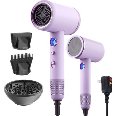 Asciugacapelli professionale, asciugacapelli ionico ad alta velocità da 1875 W con diffusore/concentratore/ugello a pettine, display a LED della temperatura, controllo intelligente della temperatura (
