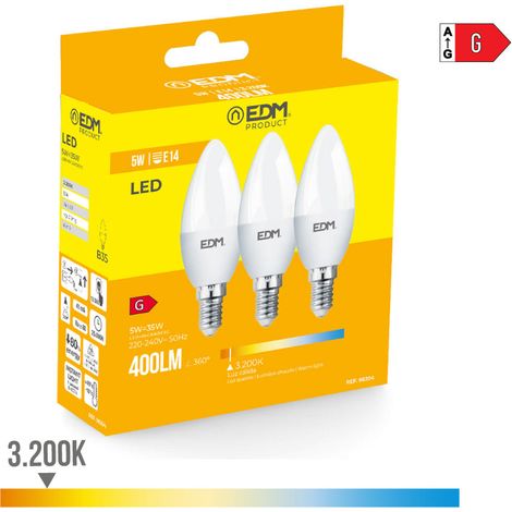 Set mit 3 LED-EDM-Kerzenlampen E14 5 W 400 lm 3200 K warmes Licht Ø3,6 x 10 cm