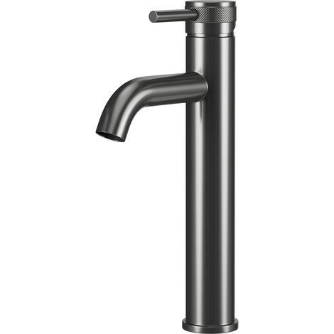 Colore Round Gunmetal Grey High Rise Mono Basin Mixer with Half Knurled Tap Head (1/5)