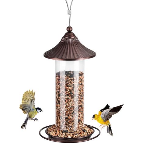 Mangeoire à Oiseaux Suspendue en Métal Distributeur de Graines Imperméable pour Jardin Extérieur (1/5)