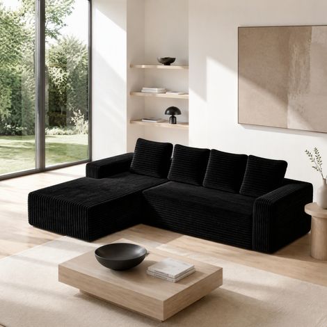 Divano angolare modulare 4 posti con chaise longue destra, nero DESVIAE (1/5)