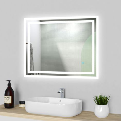 Bathroom Mirror with LED Lights and Demister Touch Sensor Wall Mounted Bathroom Mirrors Vanity Mirror - 1000x600mm (1/5)
