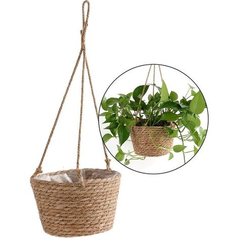 Pot de fleurs suspendu en jute – Panier pliable pour plantes succulentes – Décoration intérieure et extérieure – Économie d'espace (1/5)