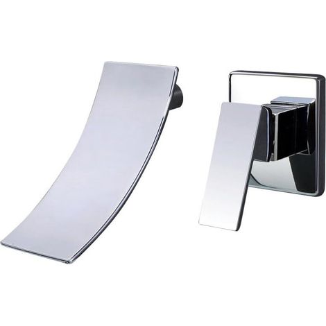 Robinet Mitigeur Murale Lavabo Mélangeur Salle de Bain avec Cascade Bec Extra-large Encastré Brossé (1/5)