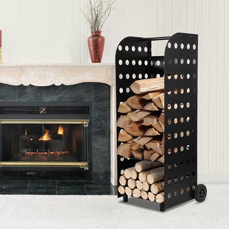 TolleTour Carrello per legna con ruote 42 x 35 x 112 cm con 2 ruote Capacità 60 kg telo di protezione metallo nero (1/5)