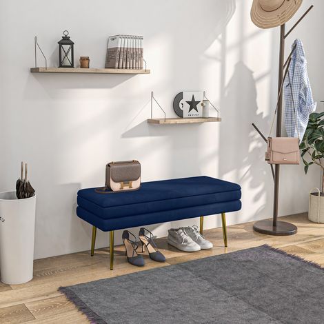 2-in-1 Aufbewahrungsbank mit samtartigem Sitz und Stahlbeinen – 100 x 37,5 x 42 cm, blau und gold (1/5)