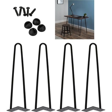 SWANEW Set di 4 gambe a forcella Telaio per tavolo Tavolo da pranzo Gambe Harpins Gamba del tavolo a 2 montanti nero - 35 cm (1/4)