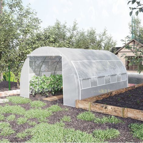 Serre tunnel 397x300x200 cm en métal blanc, protection UV pour jardin FloraGrace (1/5)