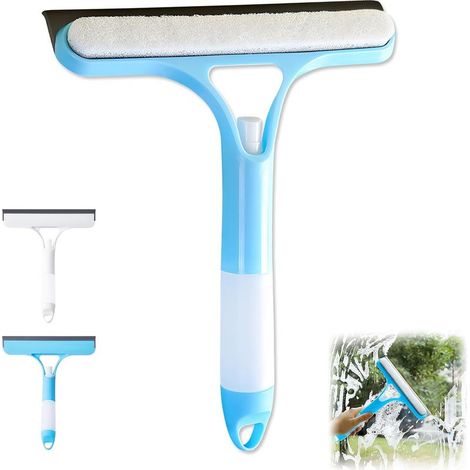 Raclette de nettoyage de vitres 3 en 1 Nettoyeur de vitres,raclette et éponge avec pulvérisateur intégrés Pour fenêtres,murs,pare brise de voiture,salles de bain et cuisines Outil de nettoyage poly (1/5)