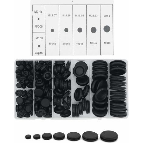 Rubber Plugs, 200 Pcs Rubber Grommets, Rubber Cable Grommets Kit, Rubber Cable Grommets for Wire and Cable, Assorted Black Rubber Washers (1/5)