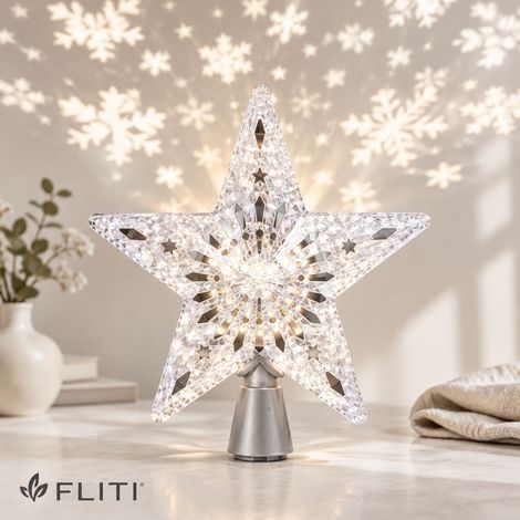 FLITI Lampe Projecteur Étoile Lumineuse Sapin de Noël LED 2 en 1 Flocons de Neige en Mouvement Prise EU Plastique Résine Intérieur (1/5)