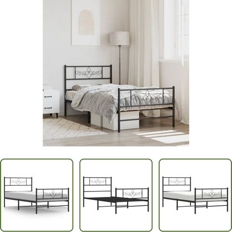 vidaXL Lit avec tête et pied - Cadre de lit métal sans matelas avec pied de lit noir 90x190 cm (1/5)