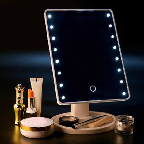 16-Zoll-LED-Schminkspiegel mit integrierter LED-Beleuchtung, batteriebetriebener, faltbarer Kosmetikspiegel mit Saugnapf, 4 AA-Batterien, weiß. (1/5)